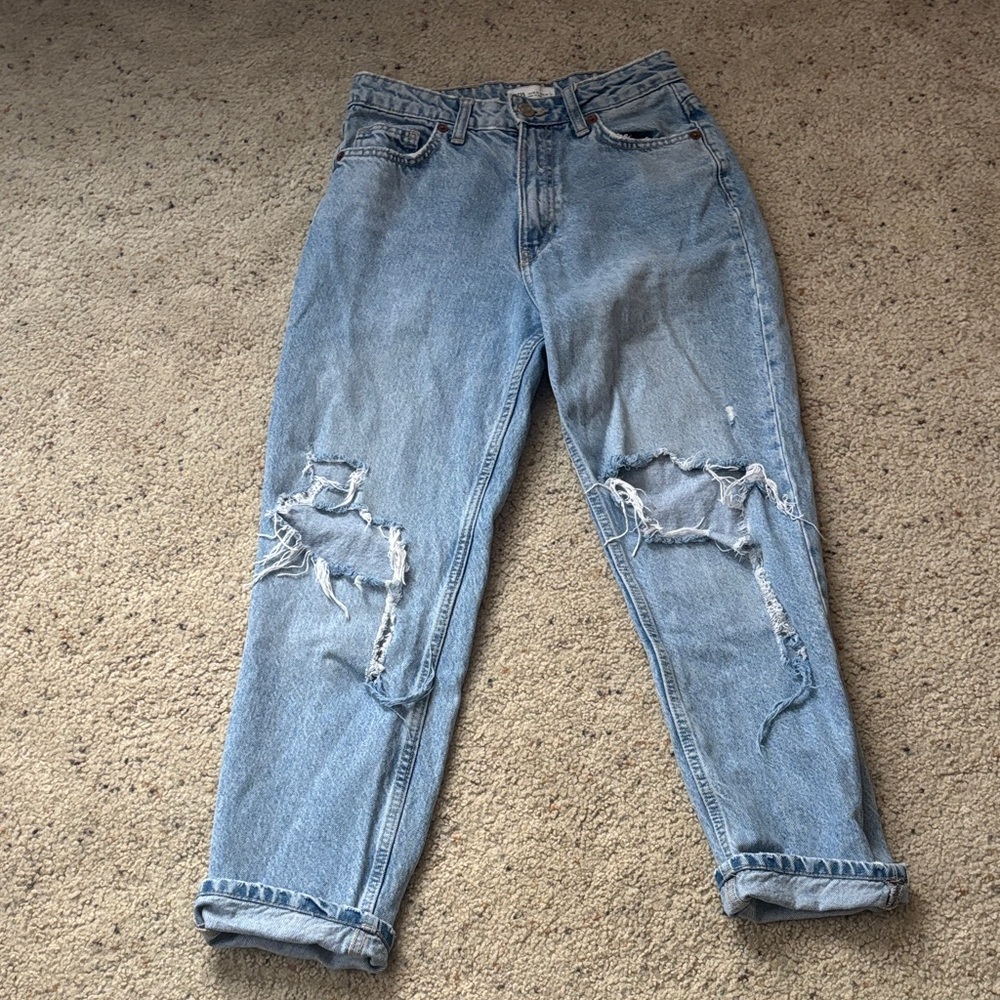 Zara Light Blue Boyfriend Jeans with Distressed Details